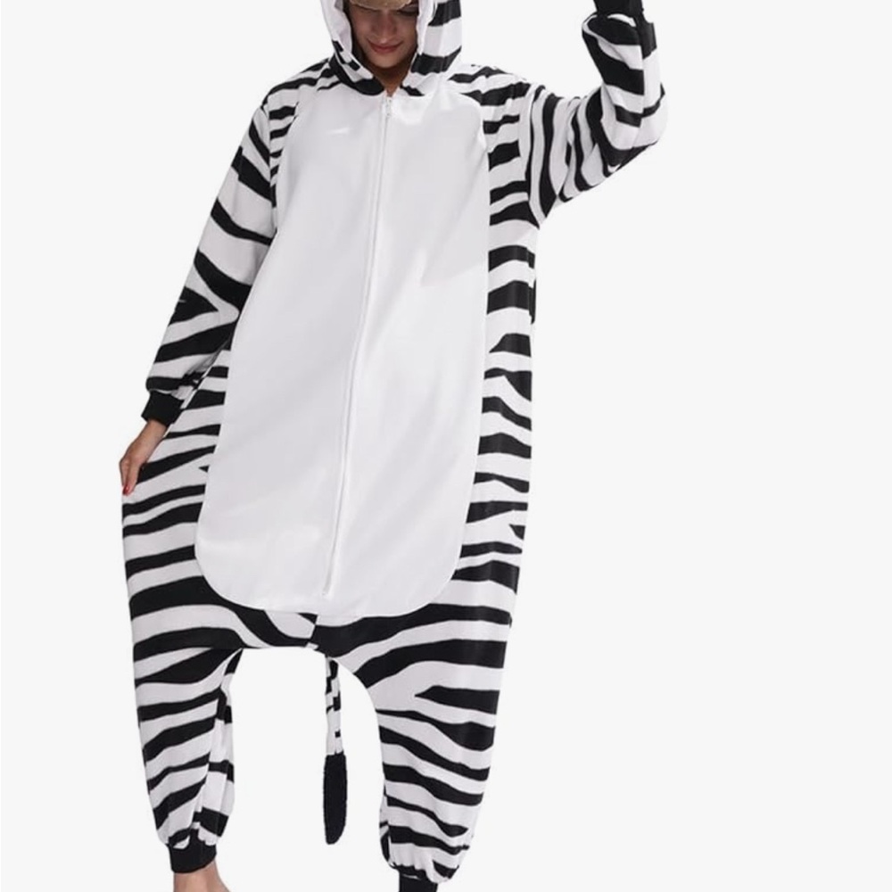Zebra Print Hooded Onesie Pajamas